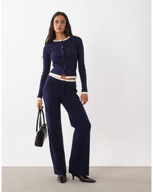The Frolic Exclusive Knitted Contrast Drawstring Relaxed Pant Co-ord - Blue