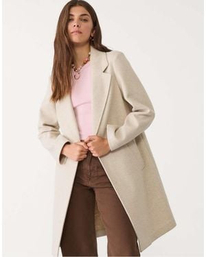 Stradivarius Midi Coat Van Zachte Stof Met Knopen - Naturel
