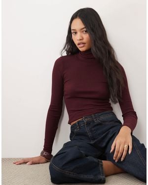 Brave Soul Long Sleeve Ribbed Roll Neck Top - Red