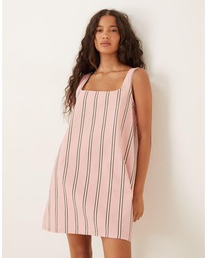 ASOS Vestido Vaquero Corto A Rayas Con Escote Cuadrado De -Rosa