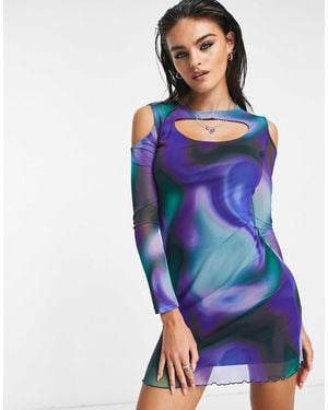 VIOLET ROMANCE Mesh Cut Out Mini Dress - Blue