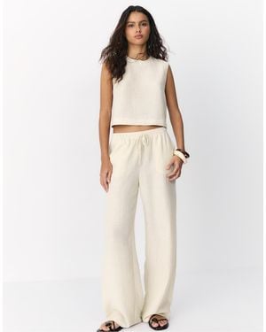 Stradivarius Flowing Metallic Thread Trousers - Natural