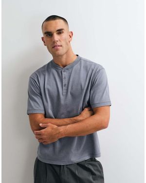 ASOS T-Shirt Henley Pesante Squadrata E Comoda - Grigio