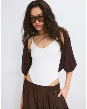 Stradivarius Open Knit Cardigan - White