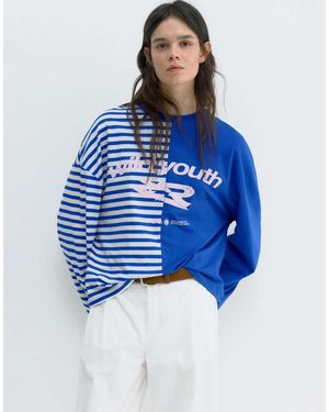 Pull&Bear Graphic Panel T-shirt - Blue