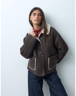 ASOS Jack Met Voering Van Schapenvacht En Crèmekleurige Faux-Fur - Grijs