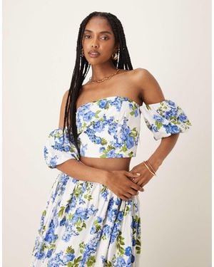 Y.A.S Off Shoulder Volume Sleeve Top Co-ord - Blue