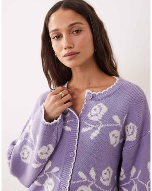 Miss Selfridge Gebreid Vest Met Festonsteek En Bloemenprint - Paars