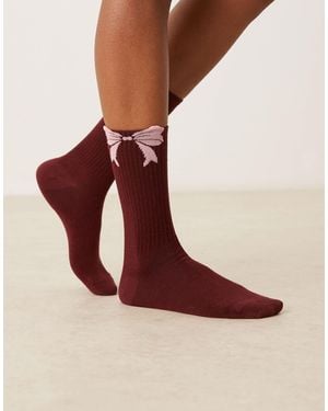 ASOS Chaussettes à détail nœud - bordeaux et rose - Rouge