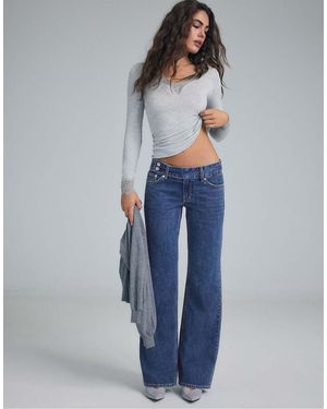 Stradivarius Jeans Met Lage Taille En Rechte Pijpen Met Hamer Tailleband - Blauw