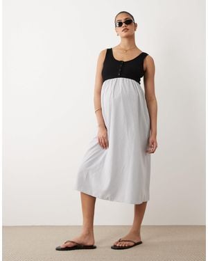 Mama.licious Mamalicious Maternity Sleevless Midi Dress With Contrast Stripe Skirt Detail - White