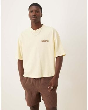 ASOS Oversized T-Shirt Van Zware Stof Met Verlaagde Schouders En Print - Naturel