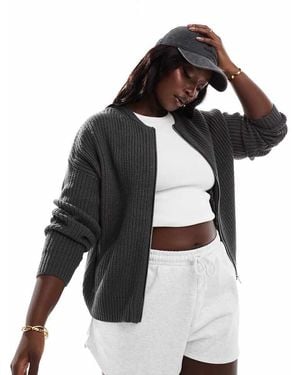 Yours Ribbed Cardigan With Zip - White