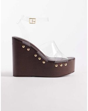 ASOS Tamara Cut Out Studded Wedge Sandals - Brown