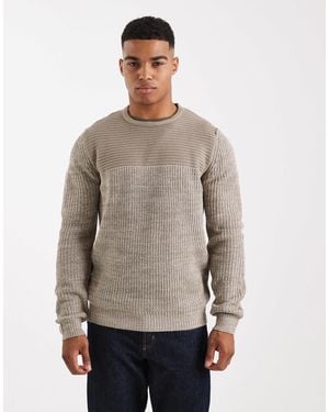 Brave Soul Crew Neck Knit Jumper With Contrast Panel - Grey