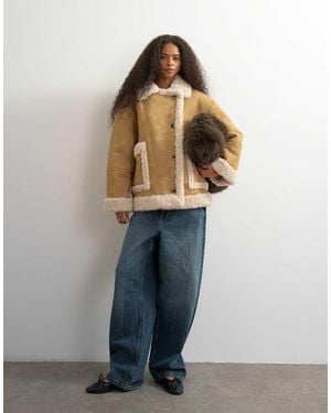 TOPSHOP Chaqueta De Borreguito Sintético En Camel-Neutro - Azul