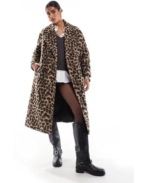 Stradivarius – longline-mantel mit leopardenmuster - Weiß