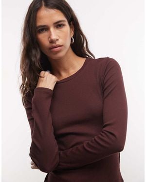 Monki Top Acanalado De Manga Larga En-Rojo