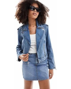 Pimkie Zip Detail Denim Biker Jacket - Blue