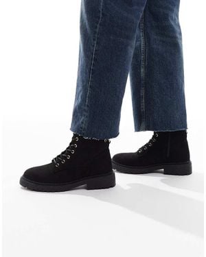 New Look Botines Negros Con Cordones De - Azul