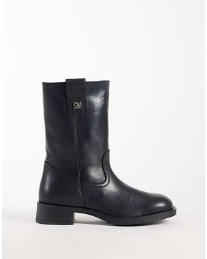 Steve Madden Botines Bajos Al Tobillo Negros De Cuero - Azul