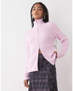 Monki – gerippte strickjacke - Pink