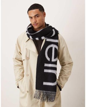 Calvin Klein Bufanda Negra Con Logo Grande De Tejido Cepillado De Lana De Calvin Klein - Neutro