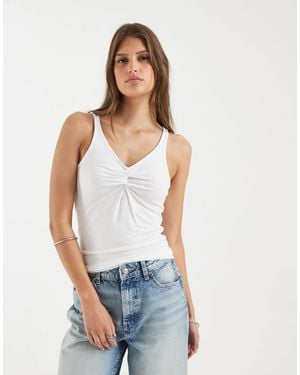 Pieces V Neck Ruched Detail Singlet Top - Blue