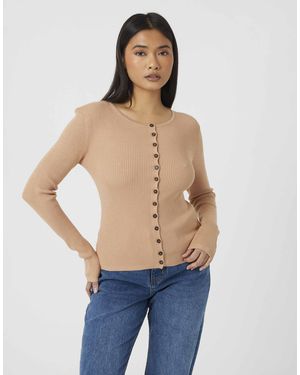 Brave Soul Figurbetonte rippstrick-cardigan mit rundhalsausschnitt - Blau