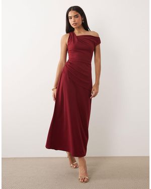 ASOS Crepe Fallen Shoulder Maxi Dress With Ruched Skirt Detail - Red