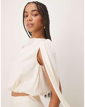 Six Stories Drape Detail High Neck Top - Natural