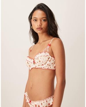 For Love & Lemons Leah Underwire Ruffle Trim Bra Co-Ord - White