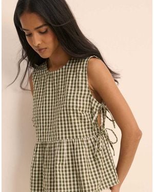 Nobody's Child Gingham Side Tie Swing Top - Brown