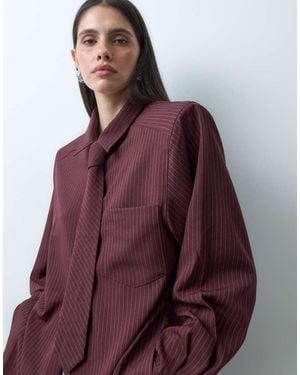 Lioness Exclusief Oversized Overhemd Van Katoenmix Met Schoudervulling En Strik - Paars
