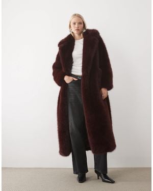 4th & Reckless Faux Fur Oversized Belted Maxi Coat - Red