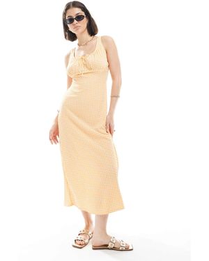 New Look Gingham Crinkle Milkmaid Midi Dress - White