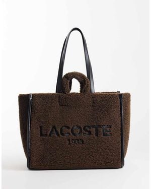 Lacoste Script Detail Fleece Tote Bag - Brown