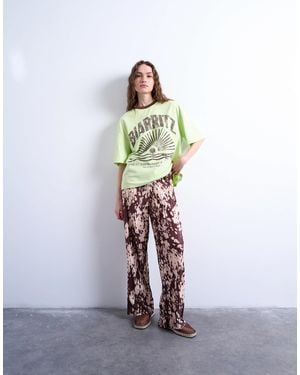 TOPSHOP Abstract Animal Print Plisse Pants - White