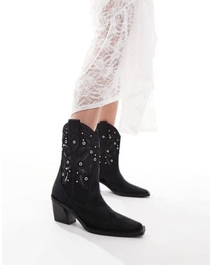 ASOS Roan Western Heeled Boots With Stones - White