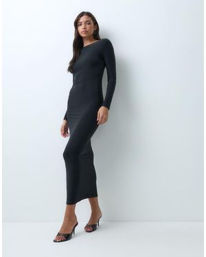 Kaiia Exclusieve Dubbel Gevormde Soepelvallende Maxi Jurk Met Boothals En Lage Rug - Blauw