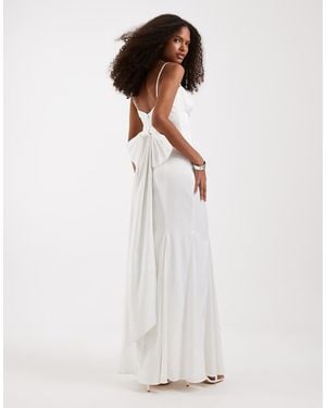 TFNC London Bridal Sweetheart Neck Satin Maxi Dress With Chiffon Hem And Bow Back - White