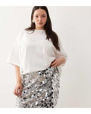 ASOS Asos Design Curve Mixed Sequin Mini Skirt - White