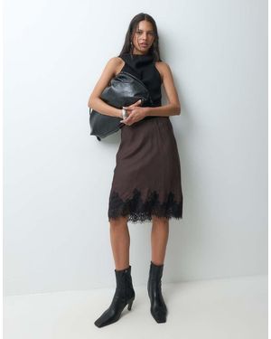 Gap Midi Skirt With Lace Hem - Brown