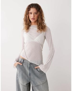 Weekday Sheer Asymmetric Long Sleeve Top With Seam Detail - White