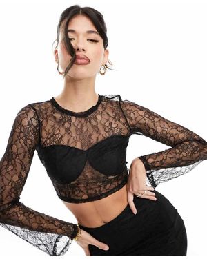 SIMMI Simmi Lace Flared Sleeve Top - Black