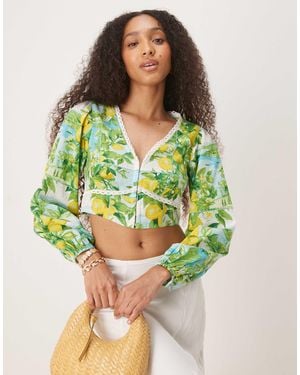 Nobody's Child Odetta Linen Crop Top - Green