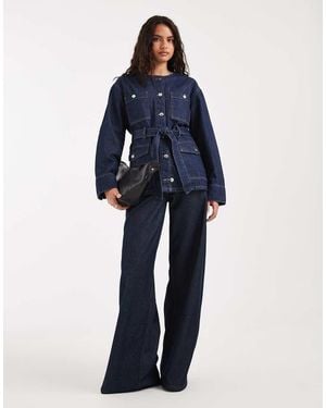 River Island Belted Denim Jacket - Blue