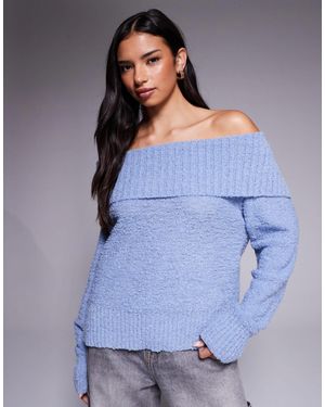 Princess Polly Parkley Boucle Off-shoulder Jumper - Blue