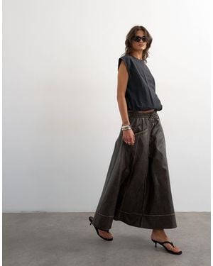 TOPSHOP High Shine Leather Look Maxii Skirt With Side Pockets - Black