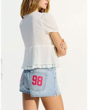 Bershka Denim Short Met Print - Wit
